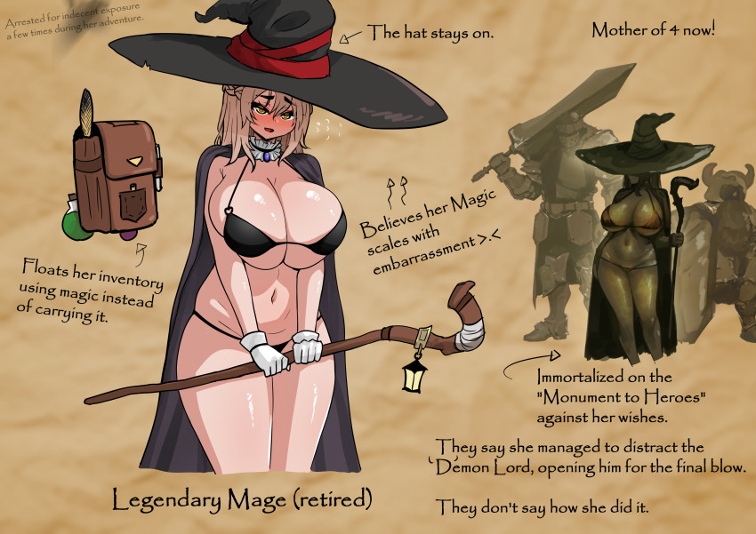 1girl absurdres breasts character_name character_profile hat highres holding holding_staff huge_breasts mage_staff original pointing_out_the_details reference_sheet staff the_only_shoe witch witch_hat