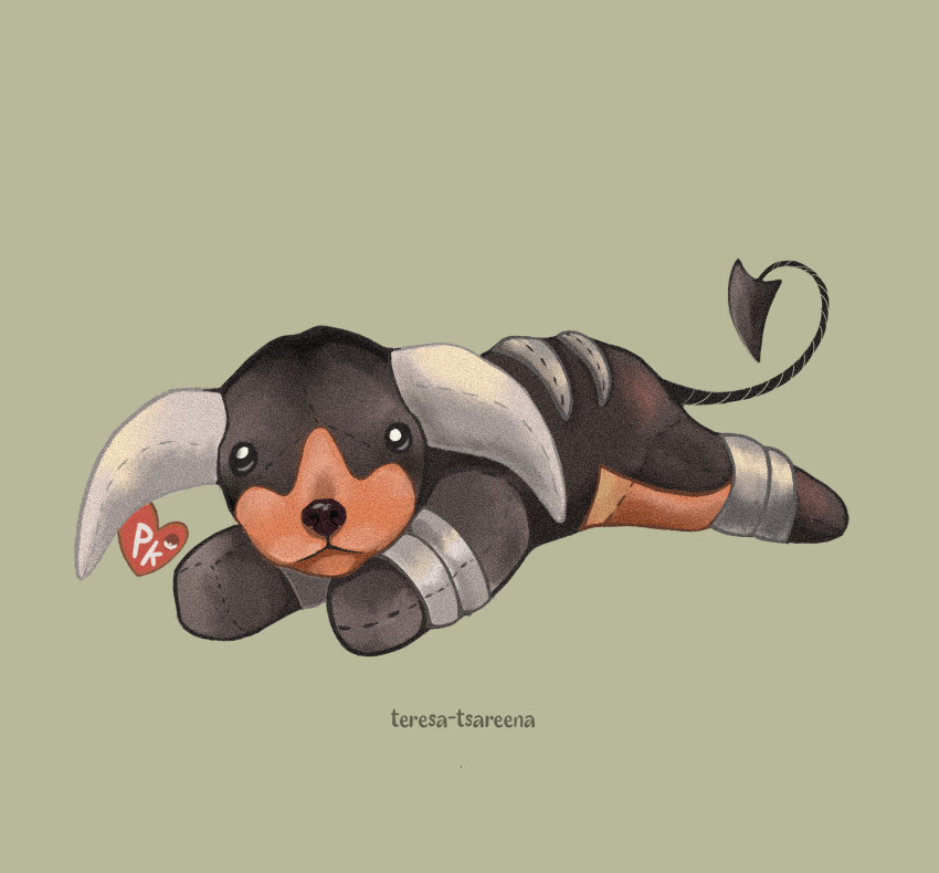 artist_name beanie_babies gen_2_pokemon green_background highres houndoom nintendo no_humans pokemon simple_background stuffed_animal stuffed_toy teresa-tsareena