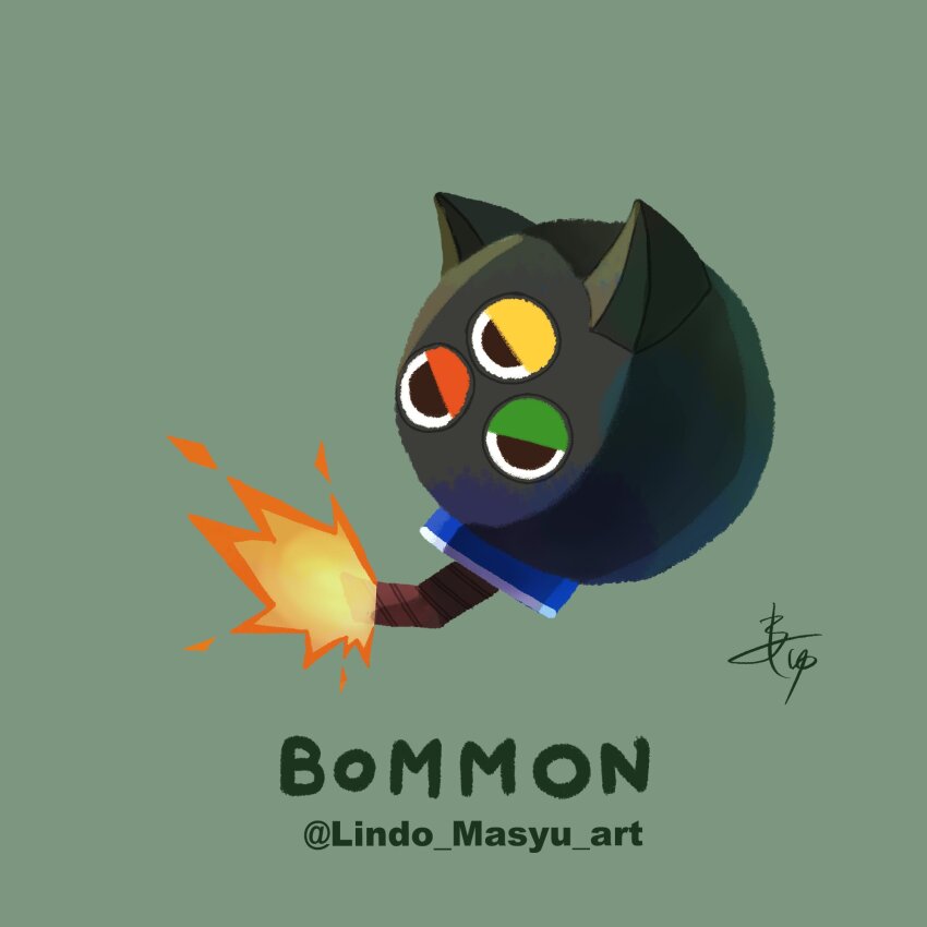 1other bomb bommon digimon digimon_(creature) explosive fire highres other_focus solo third_eye
