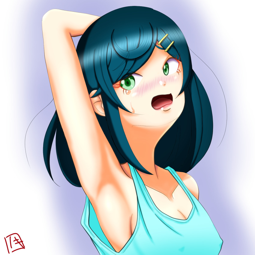 aqua_shirt armpits bag_mozzarella delicious_party_precure fuwa_kokone gradient_background green_eyes highres precure shirt