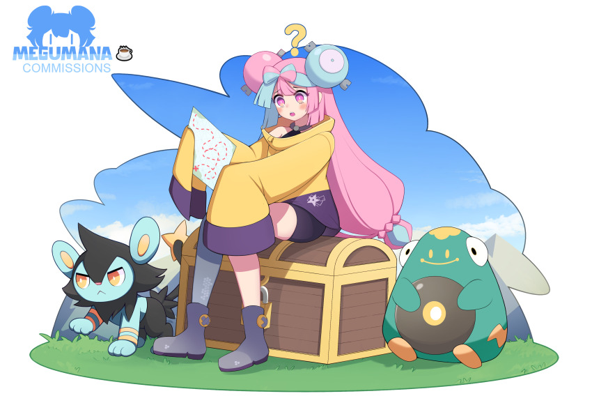 1girl absurdres aqua_hair bellibolt commission gen_4_pokemon highres iono_(pokemon) long_hair luxio megumana multicolored_hair nintendo pink_hair pokemon pokemon_(creature) pokemon_sv two-tone_hair very_long_hair