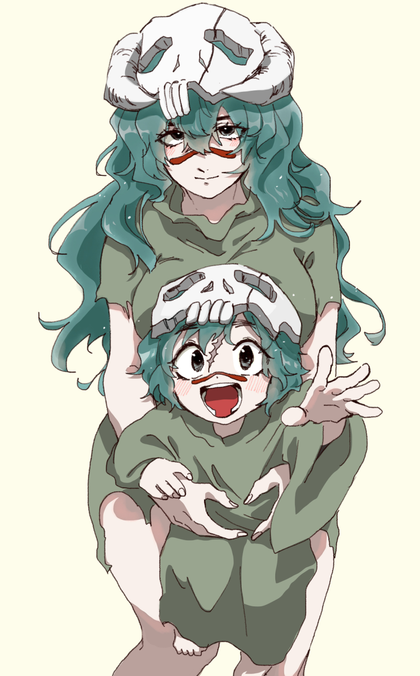 2girls bleach breasts green_hair holding_person large_breasts long_hair multiple_girls nelliel_tu_odelschwanck