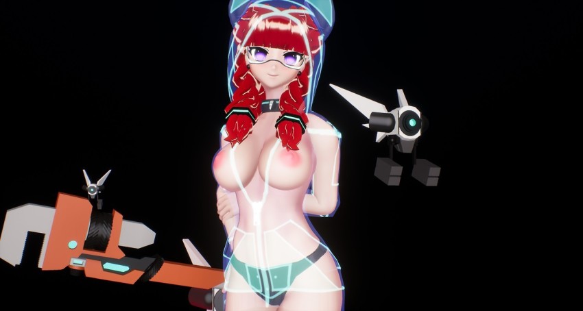 1girl 3d braid caprica custom female_focus nipples purple_eyes red_hair transparent