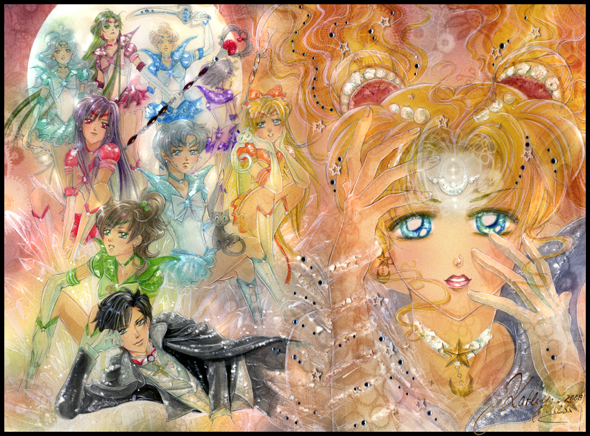 00s 1990s_(style) 1boy 2008 6+girls aino_minako artemis_(sailor_moon) bad_deviantart_id bad_id bishoujo_senshi_sailor_moon bishoujo_senshi_sailor_moon_sailor_stars bishoujo_senshi_sailor_moon_stars black_cat blue_sailor_collar blue_skirt brooch cat chiba_mamoru choker crescent crescent_facial_mark deep_aqua_mirror eternal_sailor_moon facial_mark full_moon garnet_rod glaive_(polearm) hino_rei holding holding_polearm holding_spear holding_weapon jewelry kaiou_michiru kino_makoto luna_(sailor_moon) magical_girl meiou_setsuna mirror mizuno_ami moon multiple_girls polearm retro_artstyle sailor_collar sailor_jupiter sailor_mars sailor_mercury sailor_moon sailor_neptune sailor_pluto sailor_saturn sailor_senshi sailor_uranus sailor_venus silence_glaive skirt soichiru-alan space_sword spear star_brooch super_sailor_jupiter_(stars) super_sailor_mars_(stars) super_sailor_mercury_(stars) super_sailor_neptune_(stars) super_sailor_pluto_(stars) super_sailor_saturn_(stars) super_sailor_uranus_(stars) super_sailor_venus_(stars) sword ten&#039;ou_haruka tomoe_hotaru traditional_media tsukino_usagi tuxedo tuxedo_kamen weapon white_choker yaichino