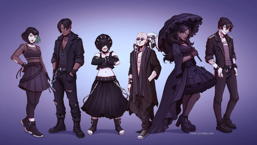 1other 3boys 3girls aang alternate_costume alternate_hairstyle alternate_universe animal animal_on_shoulder arrow_(symbol) avatar:_the_last_airbender avatar_legends bald black_dress black_hair blue_eyes boots braid brother_and_sister caro_oliveira chest_tattoo combat_boots commentary converse corset crown_braid dark-skinned_female dark-skinned_male dark_skin dress ear_piercing earrings english_commentary full_body goth_fashion gothic_lolita hands_in_pockets height_difference jacket jewelry katara leather leather_jacket lemur lolita_fashion long_coat long_hair looking_at_viewer momo_(avatar) multiple_boys multiple_girls multiple_piercings parasol piercing platform_footwear platform_heels plug_(piercing) rimless_eyewear round_eyewear shoes short_hair siblings skirt sneakers sokka suki_(avatar) sunglasses tattoo toph_beifong umbrella undercut v-neck watermark web_address zuko