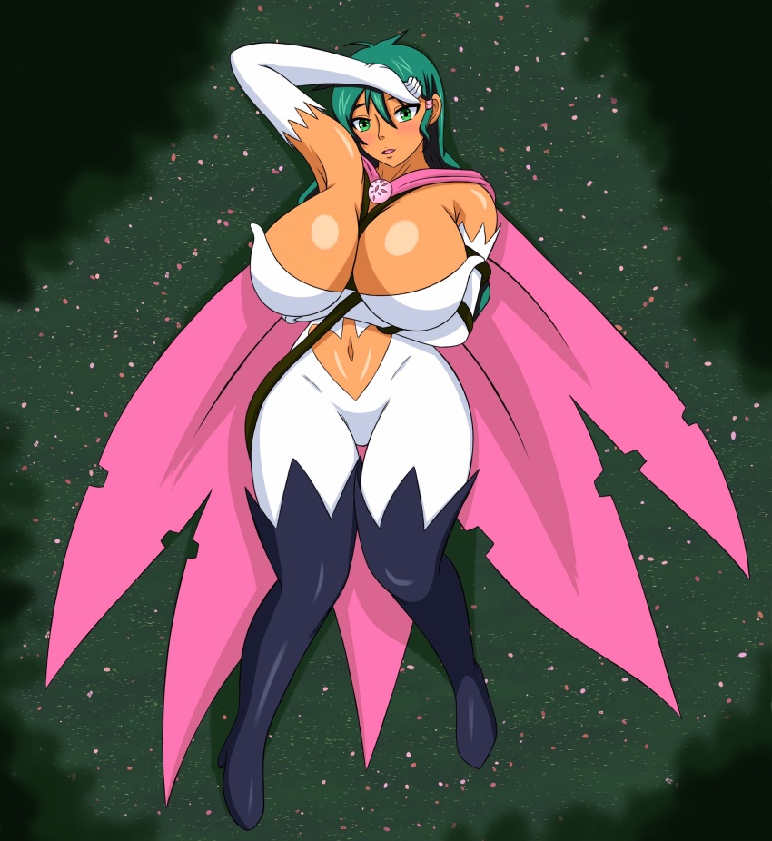 artist_request ass blush boots breasts cape cleavage cosplay crystal curvy curvy_hair deltora_quest digimon field flower flower_field formal_clothes grass green_eyes growth high_heels highres jasmine_(deltora_quest) large_breasts long_arms long_glove long_legs mutant navel necklace_jewelry open_mouth over_the_knee pink_cape pink_flower rosemon rosemon_(cosplay) rosemon_burst_mode sparkling_eyes suit thorns tight_boots waders whip white_suit wide_hips yeezusdraw
