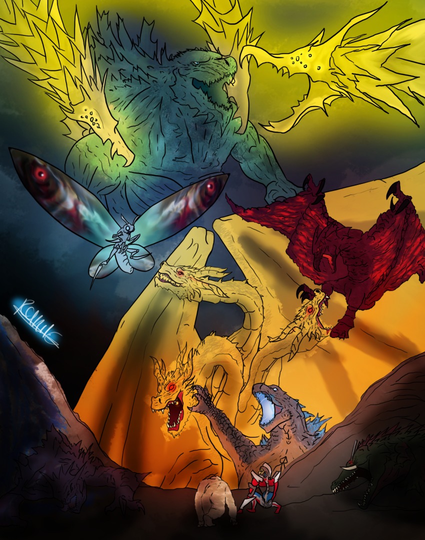 10s 2girls 6+boys acceptor alien animal armor aura battle bioluminescence blue_eyes bug butterfly claws clenched_hands commentary crossover dragon dragon_horns dragon_wings electricity electricity_elemental elemental_(creature) energy energy_being english_commentary extra_eyes extradimensional_being fangs fire_elemental forest george_(rampage) giant glowing glowing_eyes glowing_mouth godzilla godzilla:_king_of_the_monsters godzilla:_planet_of_the_monsters godzilla:_the_planet_eater godzilla_(2014) godzilla_(monsterverse) godzilla_(series) godzilla_earth gold gold_skin gorilla gridman_(ssss) gridman_universe height_difference highres horns insect insect_wings kaiju king_ghidorah king_ghidorah_(monsterverse) oversized_wings legendary_pictures light_elemental lightning_elemental lizzie_(rampage) long_legs mecha mega-kaiju lava monster monsterverse moth mothra mothra_(monsterverse) mountain multiple_boys multiple_girls multiple_heads nature no_humans no_pupils open_mouth oversized_animal pacific_rim pacific_rim_uprising polygon_pictures rampage_(film) rampage_(series) randomcharacterspace red_eyes robot rodan rodan_(monsterverse) scales science_fiction sharp_teeth shoulder_armor size_difference sky space_monster ssss.gridman tail teeth toho tokusatsu warner_bros white_fur wings yellow_eyes