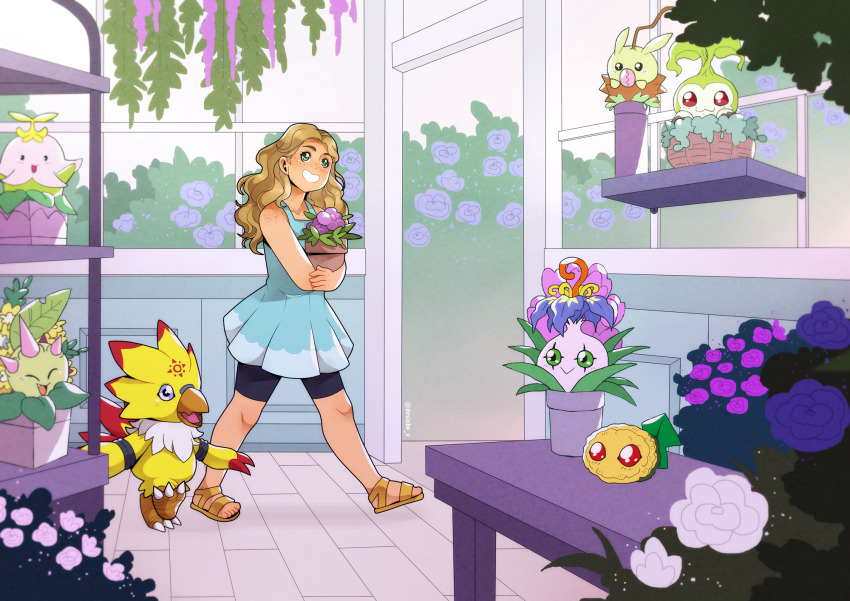 beak budmon digimon digimon_(creature) highres lalamon minomon oridigi petals piyomon plant popomon pyocomon spikes tanemon wings
