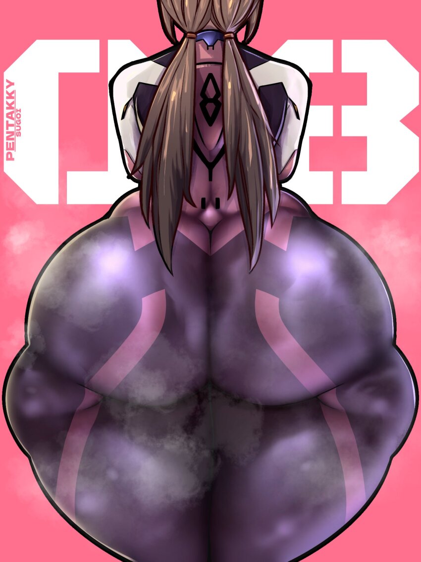 1girl artist_name ass ass_focus bodysuit brown_hair evangelion:_3.0_you_can_(not)_redo highres huge_ass makinami_mari_illustrious mecha_pilot_suit neon_genesis_evangelion pentakky-sugoi plugsuit_(evangelion) rebuild_of_evangelion skin_tight solo thick_thighs thighs twintails wide_hips