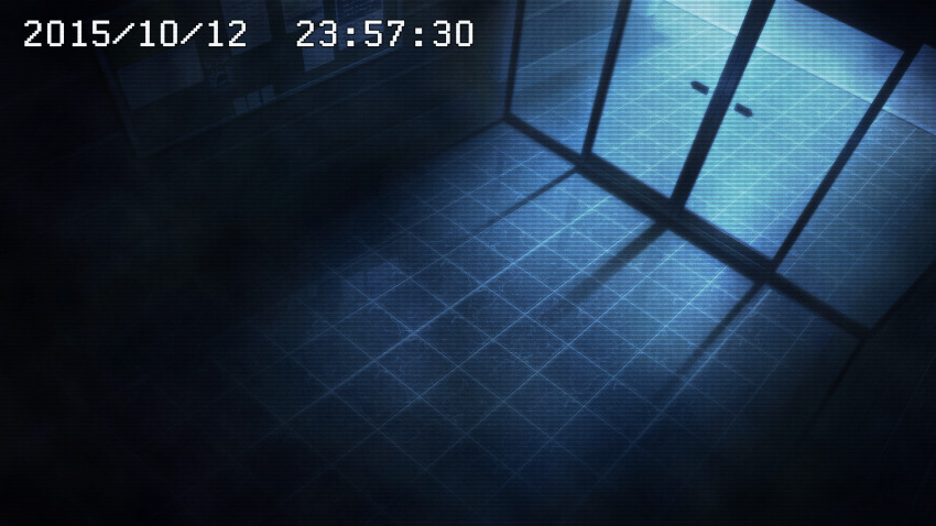 absurdly_detailed_composition bulletin_board camera_feed chaos;child dark from_above game_cg glass_door highres indoors loaded_interior night no_humans non-web_source note official_art paper pushpin sasaki_mutsumi security_camera sliding_doors sticky_note thumbtack tile_floor tiles timestamp window