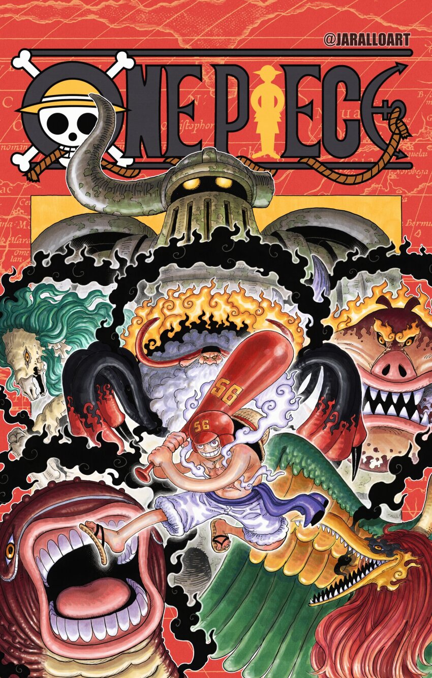 6+boys absurdres alternate_form artist_name bakotsu_(youkai) baseball_bat beard bird boar colored_sclera copyright_name cover ethan-baron_v._nusjuro facial_hair fire gear_fifth green_hair grin hagoromo hat highres holding holding_baseball_bat horns horse itsumade_(youkai) jaralloart jaygarcia_saturn long_hair male_focus marcus_mars monkey_d._luffy monster_boy multiple_boys numbered one_piece open_mouth purple_eyes purple_sash red_hair red_hat robot sandals sash scar scar_across_eye scar_on_chest scar_on_face sharp_teeth shawl shepherd_ju_peter short_hair shorts skeleton smile spider_boy teeth thick_beard topman_warcury twitter_username unworn_hat unworn_headwear ushi-oni_(youkai) white_hair white_shorts worm yellow_eyes yellow_sclera