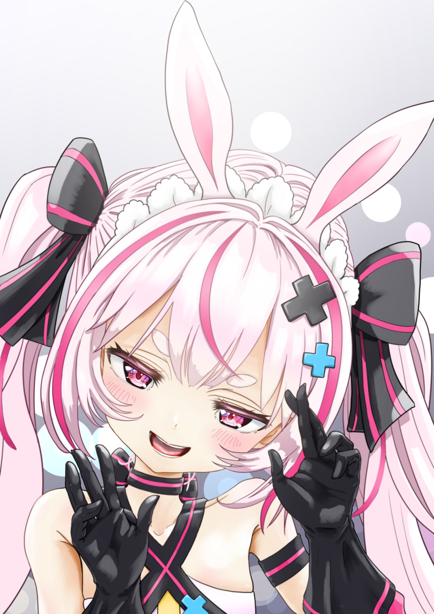 absurdres blush child eibikudo gloves hair_ornament hairpin highres indie_virtual_youtuber purple_eyes purple_hair rabbit_ears ribbon smile tomari_mari