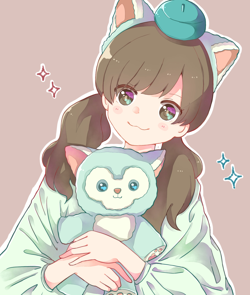 1girl animal_ears animification cat_ears character_doll doll duffy_and_friends gelatoni genderswap green_fur highres humanization long_sleeves looking_at_viewer shichise shirt smile solo stuffed_animal stuffed_toy upper_body