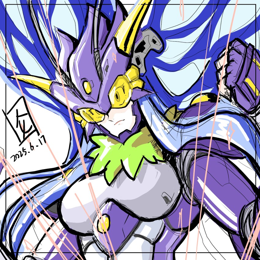 1girl absurdres armor blue_eyes breasts bug butterfly butterfly_wings digimon digimon_(creature) digimon_story:_cyber_sleuth digimon_story:_cyber_sleuth_hacker&#039;s_memory female_focus fur_collar headgear helmet highres hudiemon insect insect_wings large_breasts leotard long_hair ph6xeivbgpimggg shoulder_armor solo solo_focus tinted_eyewear wings yellow-tinted_eyewear