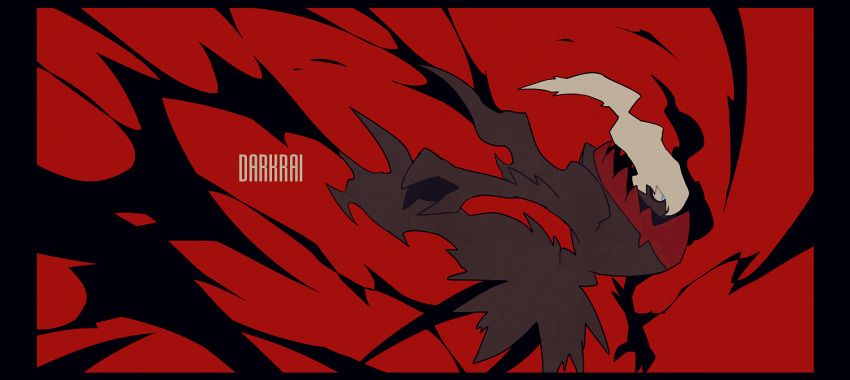 darkrai domu_(hamadura) full_body gen_4_pokemon ghost legendary_pokemon mythical_pokemon nintendo no_humans one_eye_covered pokemon pokemon_(creature) pokemon_focus red_background shadow solo