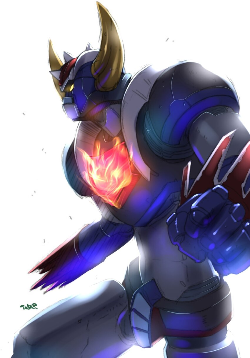 1970s_(style) clenched_hands glowing grendizer grendizer_(grendizer_u) grendizer_u highres himehachi_(hime8manga) horns mazinger_(series) mecha mecha_focus no_humans oldschool retro_artstyle robot science_fiction super_robot ufo_robo_grendizer yellow_eyes