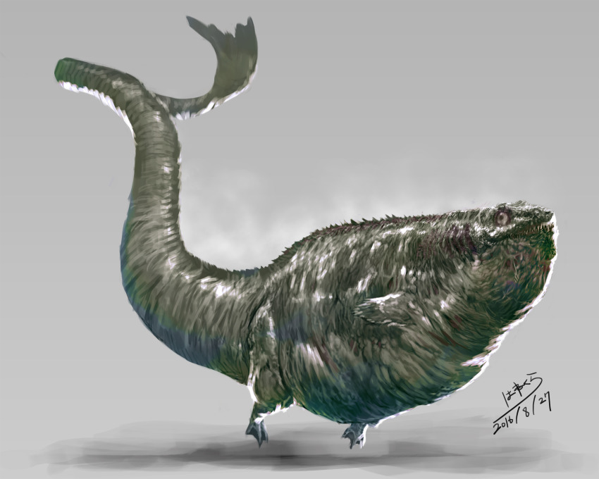fins giant giant_monster godzilla godzilla_(series) hanekura_bou highres kaiju long_tail monster open_mouth sea_monster sharp_teeth shin_godzilla simple_background swimming tail teeth toho very_long_tail white_background