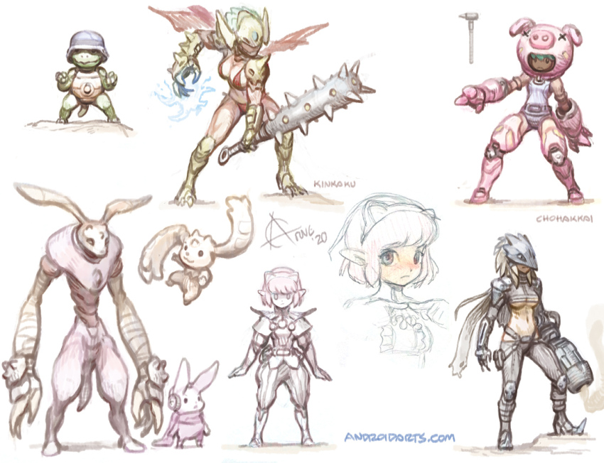 andiramon animal_costume beelstarmon belt breasts cho-hakkaimon costume cutemon digimon digimon_(creature) kamemon kinkakumon large_breasts long_hair lopmon mask pig_costume short_hair swimsuit third_eye underboob