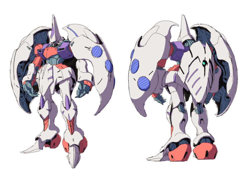 cable claws commentary_request dual_persona gundam lineart mecha mecha_focus mobile_suit multiple_views neo_zeon no_humans original qubeley redesign robot science_fiction shield sketch teikoku_jokyoku thrusters vernier_thrusters white_background zeta_gundam
