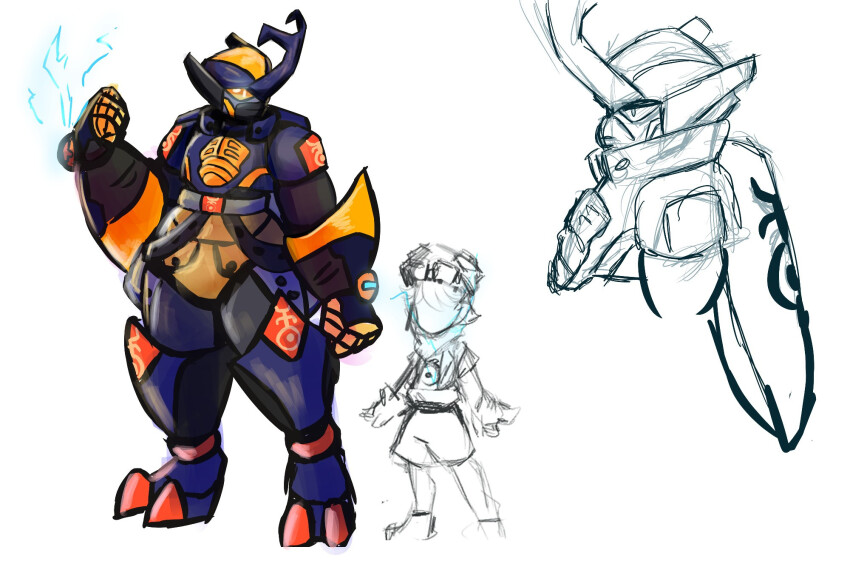 armor blitzmon digimon digimon_(creature) green_eyes horns mask muscular muscular_male redesign