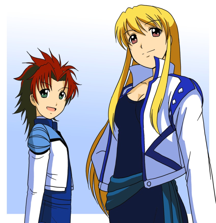 2girls blonde_hair breasts eris_willamette gear_senshi_dendou long_hair multiple_girls takaya_n vega_(dendoh) very_long_hair