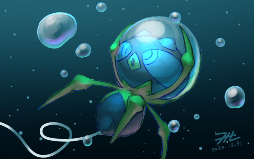 air_bubble bubble commentary_request dated dewpider gen_7_pokemon nintendo no_humans null_suke one-hour_drawing_challenge pokemon pokemon_(creature) signature silk spider_web underwater