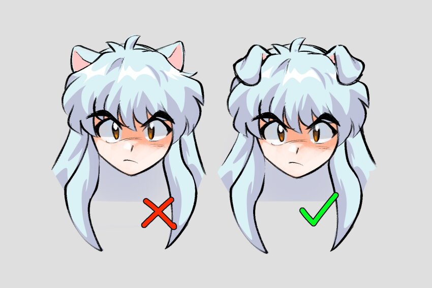 2boys alternate_animal_ears animal_ears closed_mouth dog_ears dual_persona frown grey_background highres inuyasha inuyasha_(character) long_hair male_focus multiple_boys percivore portrait sidelocks simple_background white_hair yellow_eyes