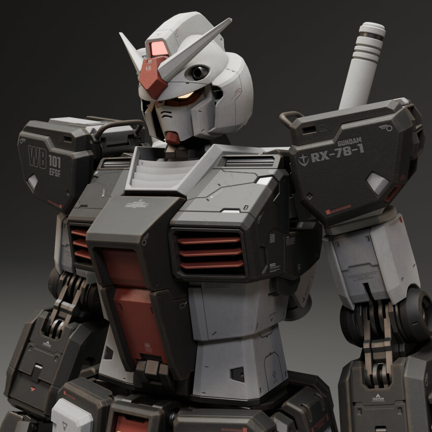 3d absurdres blender_(medium) color_variation commentary earth_federation_space_forces emblem english_commentary gradient_background gun gundam gundam_msv highres machine_gun machinery mecha mecha_focus mjeff mobile_suit mobile_suit_gundam no_humans prototype_gundam realistic robot roundel rx-78-1_gundam_local_type science_fiction upper_body v-fin weapon yellow_eyes