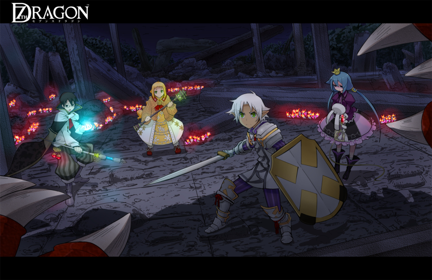 2boys 2girls 7th_dragon 7th_dragon_(series) amami_amayu bad_id bad_pixiv_id claws glast_(7th_dragon) grion_(7th_dragon) healer_(7th_dragon) highres knight_(7th_dragon) letterboxed mage_(7th_dragon) mol_(7th_dragon) momomeno_(7th_dragon) multiple_boys multiple_girls princess_(7th_dragon)