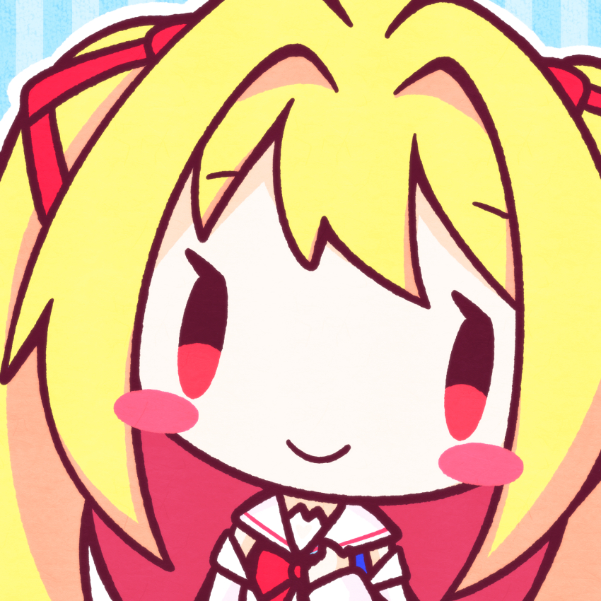 1girl blush_stickers chibi chibi_only commentary heimwelt highres irotoridori_no_sekai long_hair nikaidou_shinku red_eyes red_ribbon ribbon school_uniform serafuku solo two_side_up