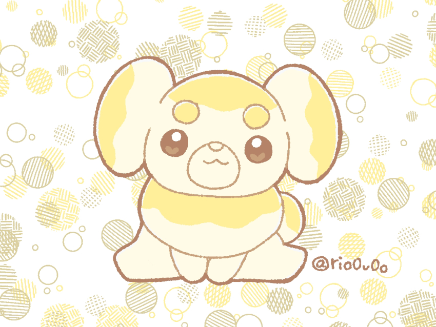 :3 animal_focus bright_pupils brown_eyes closed_mouth commentary_request fidough full_body looking_at_viewer nintendo no_humans pokemon pokemon_(creature) rio_(rio0v0o) sitting solo twitter_username white_pupils