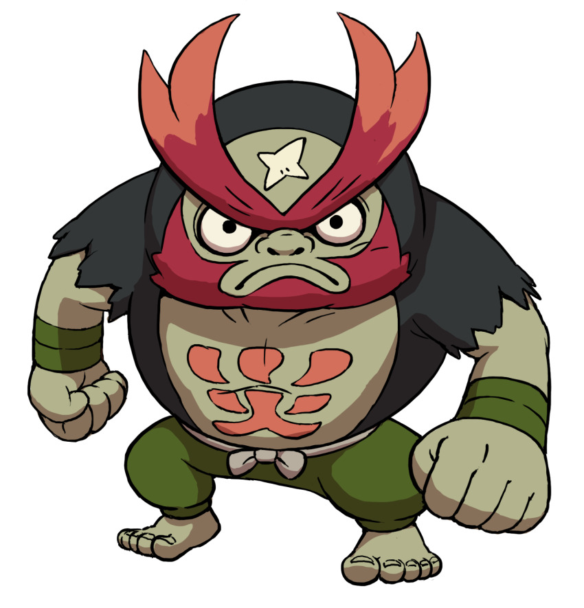 clenched_hands goridaruma green_pants highres looking_at_viewer official_art pants simple_background solo third-party_source toes white_background youkai_(youkai_watch) youkai_watch