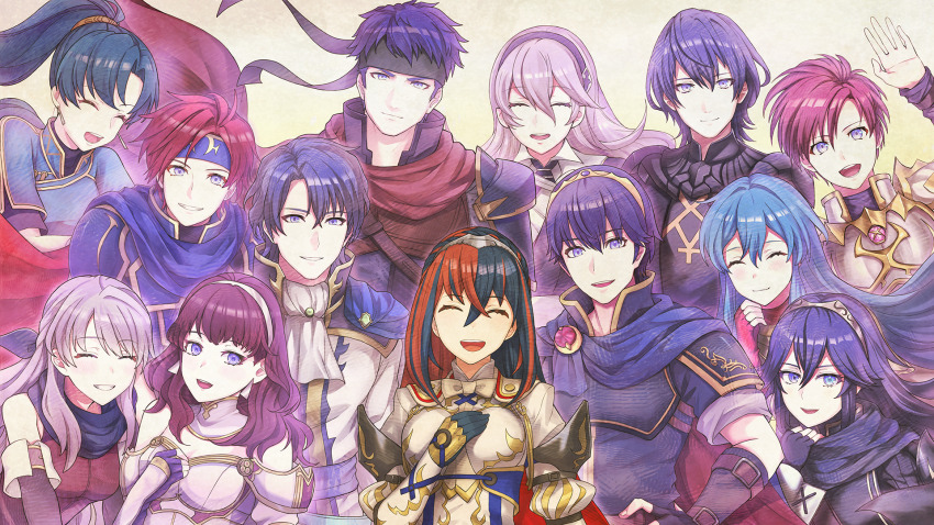 6+boys 6+girls :d black_gloves black_hairband black_headband blue_cape blue_eyes blue_hair blue_headband cape celica_(emblem)_(fire_emblem) celica_(fire_emblem) closed_mouth crossed_bangs eirika_(emblem)_(fire_emblem) eirika_(fire_emblem) elbow_gloves facing_viewer female_alear_(fire_emblem) female_corrin_(emblem)_(fire_emblem) female_corrin_(fire_emblem) fire_emblem fire_emblem:_genealogy_of_the_holy_war fire_emblem:_mystery_of_the_emblem fire_emblem:_path_of_radiance fire_emblem:_radiant_dawn fire_emblem:_the_blazing_blade fire_emblem:_the_sacred_stones fire_emblem:_thracia_776 fire_emblem:_three_houses fire_emblem_awakening fire_emblem_echoes:_shadows_of_valentia fire_emblem_engage fire_emblem_fates game_cg garth_(fire_emblem) gloves green_hair hair_between_eyes hairband hand_on_own_chest happy headband highres ike_(emblem)_(fire_emblem) ike_(fire_emblem) leif_(emblem)_(fire_emblem) leif_(fire_emblem) long_hair looking_at_viewer lucina_(emblem)_(fire_emblem) lucina_(fire_emblem) lyn_(emblem)_(fire_emblem) lyn_(fire_emblem) male_byleth_(emblem)_(fire_emblem) male_byleth_(fire_emblem) marth_(emblem)_(fire_emblem) marth_(fire_emblem) micaiah_(emblem)_(fire_emblem) micaiah_(fire_emblem) mika_pikazo multicolored_hair multiple_boys multiple_girls nintendo official_art open_mouth ponytail red_hair roy_(emblem)_(fire_emblem) roy_(fire_emblem) short_hair sigurd_(emblem)_(fire_emblem) sigurd_(fire_emblem) smile split-color_hair teeth tiara tongue two-tone_hair upper_teeth_only variant_set waving white_hairband white_wrist_cuffs wrist_cuffs