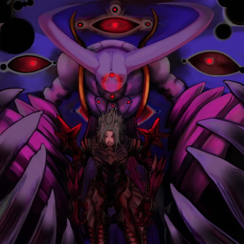 .hack// .hack//g.u. 00s 1boy armor bandai cyber_connect_2 full_armor glowing glowing_eyes haseo haseo_(.hack//) highres male_focus o-van113 red_eyes skeith skeith_(.hack//)