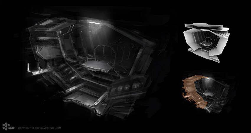 3d catwalk_(walkway) commentary company_logo company_name concept_art dark dated eve_online glowing grey_theme indoors industrial_pipe interior logo no_humans official_art photoshop_(medium) railing ramonster42 scenery science_fiction