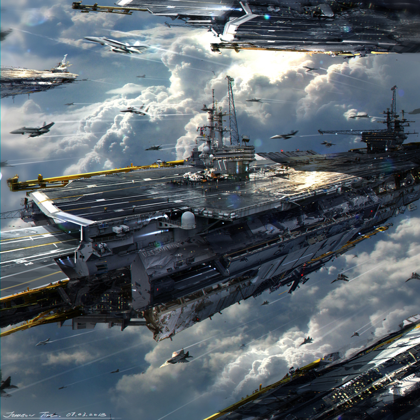 10s 2013 6+boys aircraft aircraft_carrier airplane airship androgynous artist_name attack_aircraft cloud contrail dated epic f-15 f-15_eagle f-16 f-18 fighter_jet highres interceptor_aircraft johnson_ting male_focus mig-31 military military_vehicle multiple_boys original outdoors realistic science_fiction ship signature sky su-35 sunlight too_many vehicle_focus warship watercraft