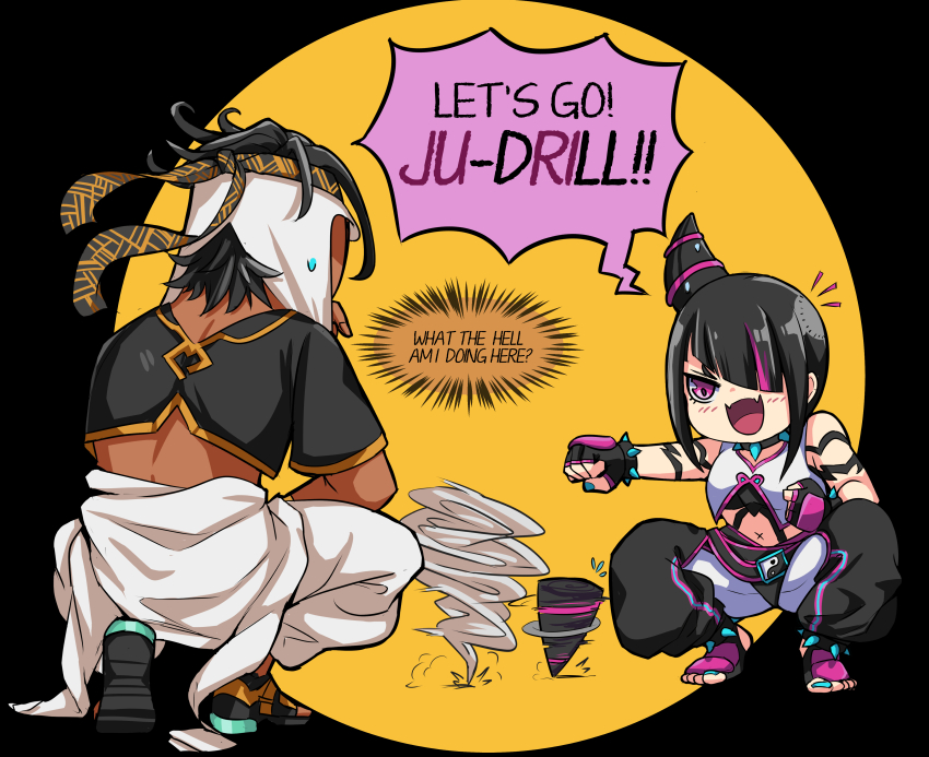 absurdres beyblade han_juri highres non-web_source playing rashid_(street_fighter) rewoqs street_fighter street_fighter_6