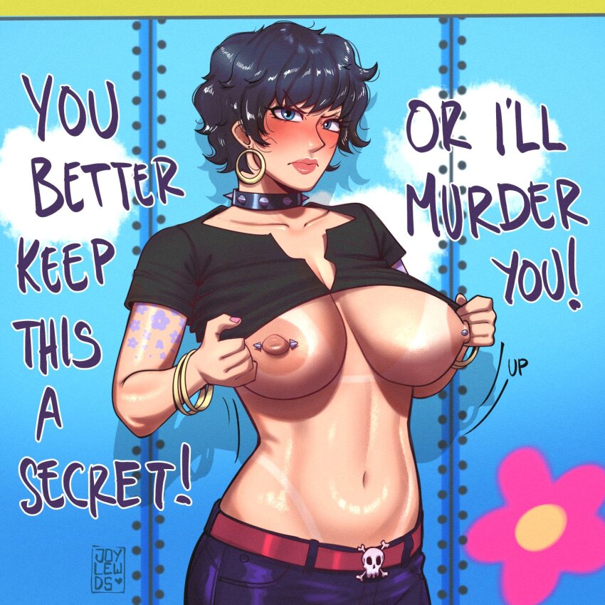 blush breasts clothes_lift doll_(one_piece) exposing_self highres huge_breasts joylewds large_areolae large_breasts large_nipples nipple_piercing nipples one_piece piercing shirt_lift shirt_lifted_by_self tagme tan tanline