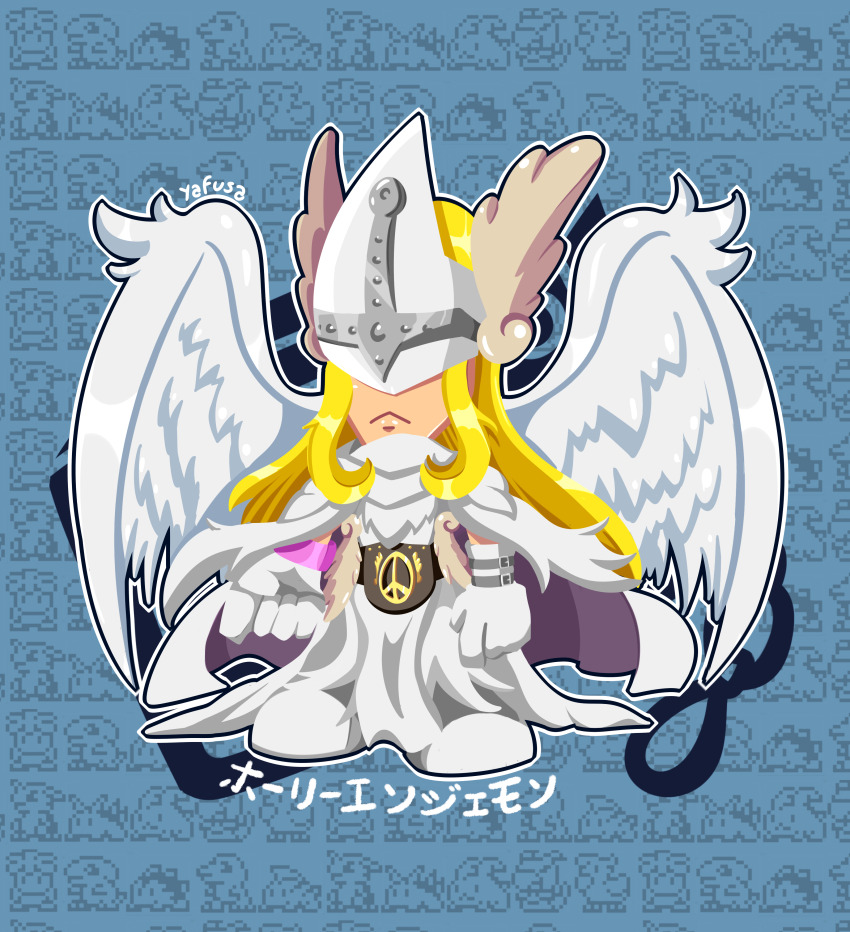 1boy absurdres belt blonde_hair digimon digimon_(creature) gloves highres holyangemon holyangemon_priest_mode male_focus mask solo wings