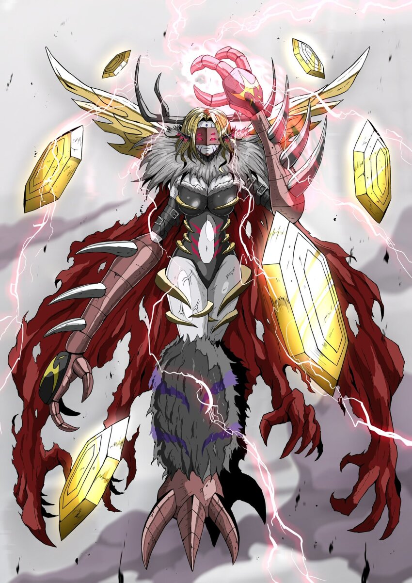 1girl digimon digimon_(creature) electricity female_focus highres oridigi original solo sutunununu venomvamdemon walking