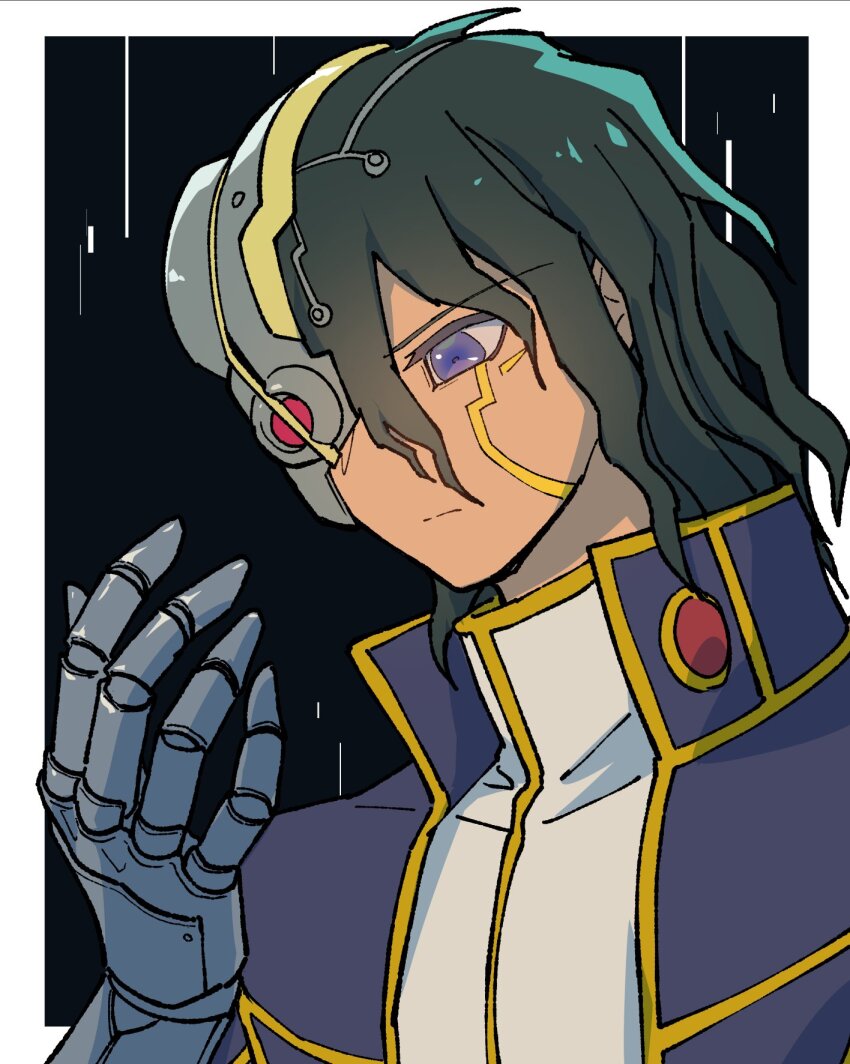 1boy black_coat black_hair coat cosplay facial_tattoo fudo_yusei fudo_yusei_(cosplay) half_mask highres male_focus mask mechanical_arms purple_eyes shirt single_mechanical_arm solo tattoo upper_body white_shirt youko-shima yu-gi-oh! yu-gi-oh!_5d&#039;s z-one