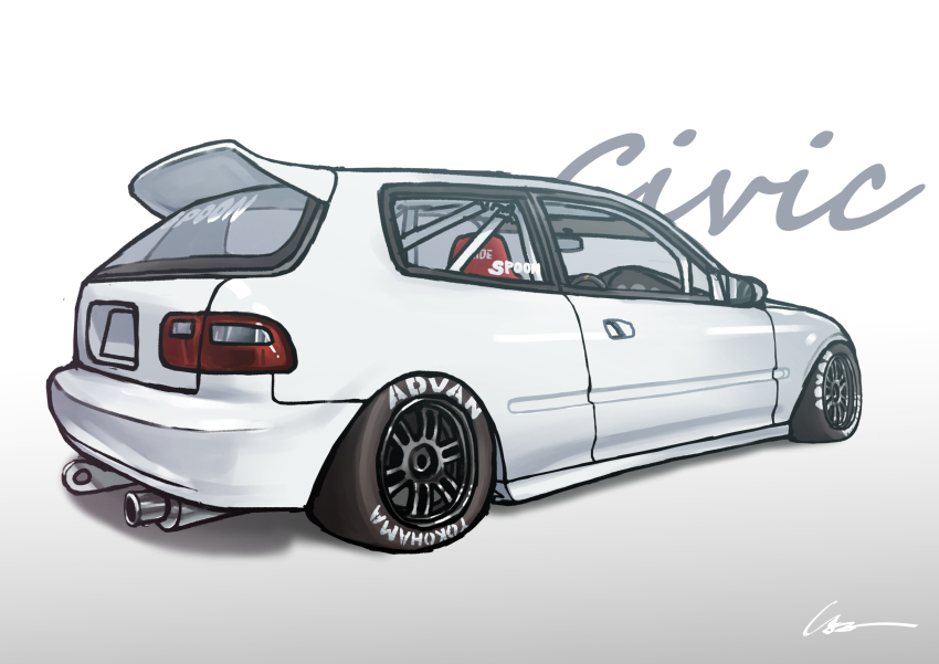 car gradient_background highres honda honda_civic motor_vehicle no_humans original shadow signature simana vehicle_focus vehicle_name