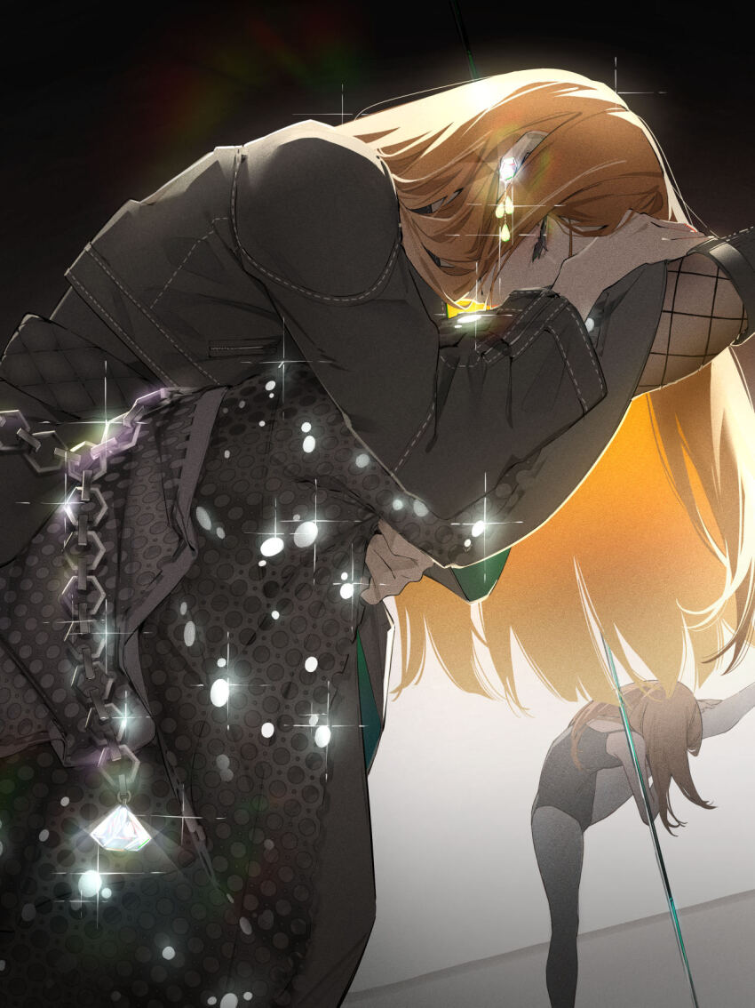 1girl age_regression aged_down athletic_leotard ballerina ballet black_jacket black_leotard black_pantyhose black_skirt child closed_eyes earrings fishnet_pantyhose fishnets flexible gakuen_idolmaster grn_kk highres holding_leg idolmaster jacket jewelry leg_hold leg_lift leg_up leotard long_hair long_sleeves official_alternate_costume orange_hair pantyhose shiun_sumika skirt solo split standing standing_on_one_leg standing_split straight_hair stretching time_paradox white_pantyhose