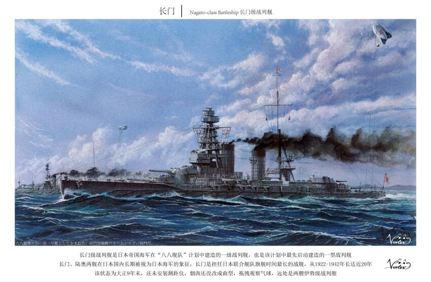 absurdres artist_name barrage_balloon battleship cannon cloud cloudy_sky commentary_request highres imperial_japanese_navy japanese_flag mast military military_vehicle nagato_(battleship) no_humans ocean original outdoors ship ship_turret signal_flag sky smoke smokestack vehicle_focus vortex_(xu_xuanwo) warship watercraft waves
