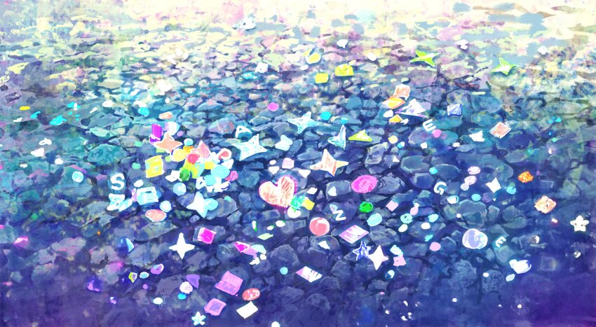 absurdres circle gem gravel heart highres no_humans object_focus original painting_(medium) rock sanegesan shadow shapes square still_life traditional_media