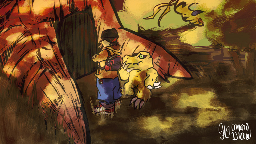 agumon claws digimon digimon_(creature) digimon_world hat highres mameo_(digimon)