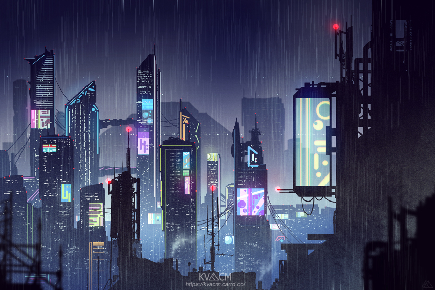 artist_name building city city_lights kvacm night no_humans original outdoors rain scenery skyscraper