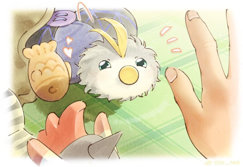 blonde_hair digimon digimon_(creature) fish fluffy food highres looking_at_another outside_border pacifier pusumon