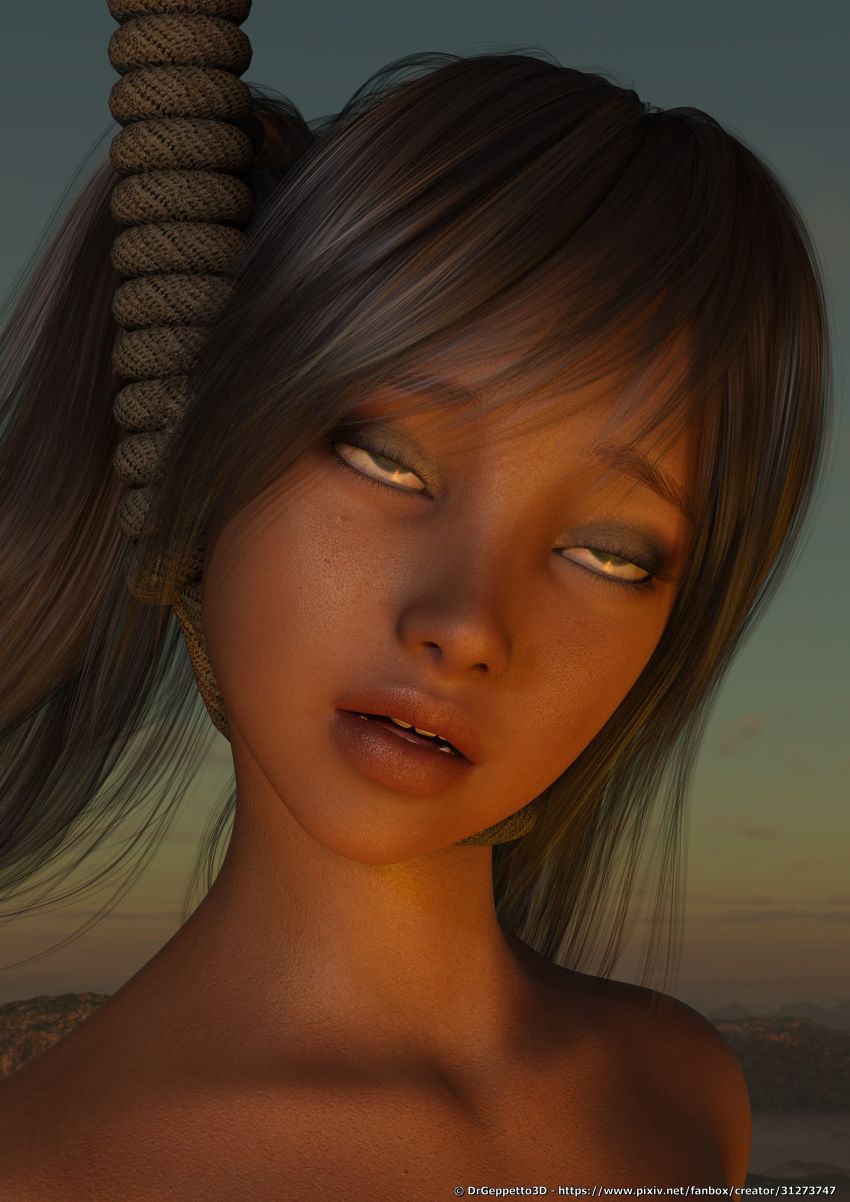 3d absurdres artist_request asphyxiation breasts execution guro hanged highres peril punishment rolling_eyes rope solo tagme