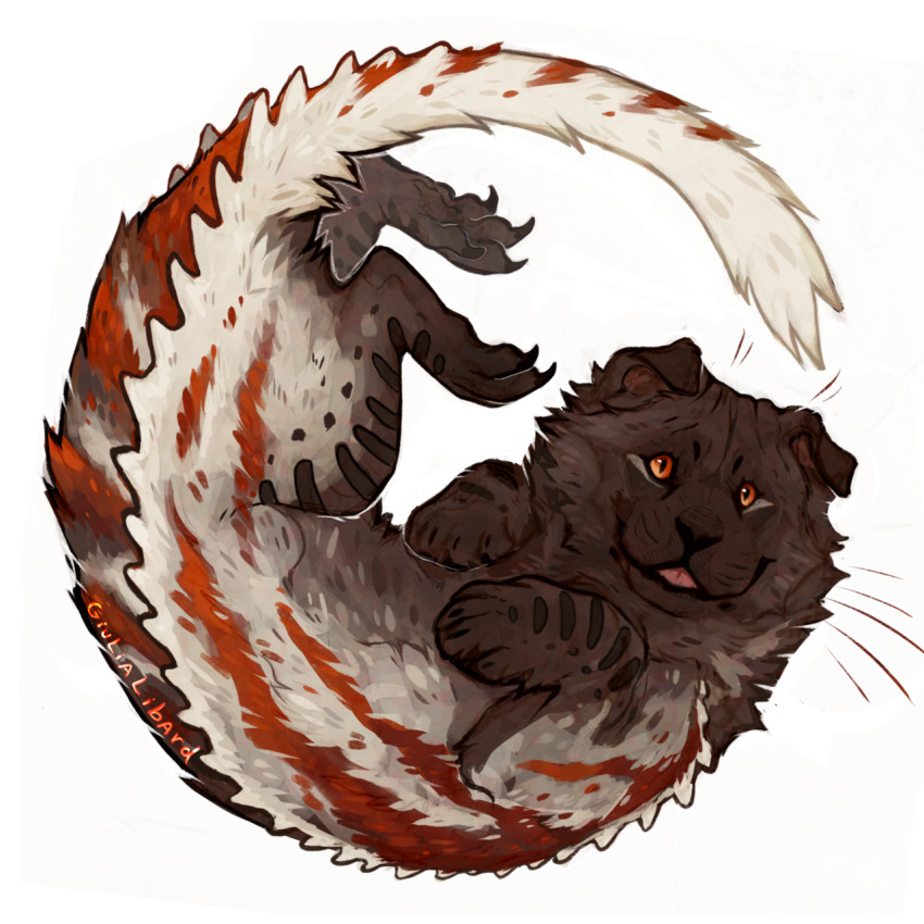 animal animal_focus baby_animal chimera commentary creature creature_focus crested_gecko curled_up dog english_commentary gecko giulialibard highres looking_at_viewer no_humans original puppy realistic scottish_fold shar_pei simple_background snow_leopard solo tongue tongue_out white_background